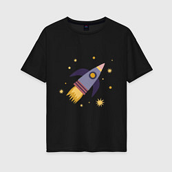 Женская футболка оверсайз Космическая ракета и звезды