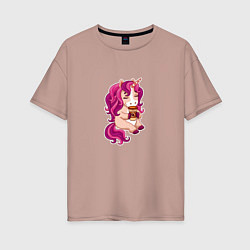 Женская футболка оверсайз Розовый единорог со стаканом кофе