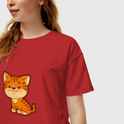 Футболка оверсайз женская Рыжий котенок, цвет: красный — фото 2