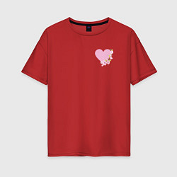 Женская футболка оверсайз Сердце и веточка цветущей сакуры