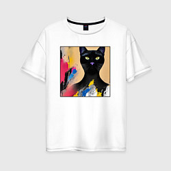 Женская футболка оверсайз Черный кот из нейросети
