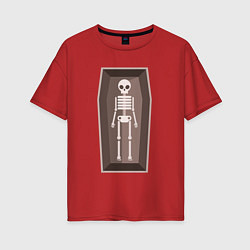 Женская футболка оверсайз Скелет в объёмном гробу