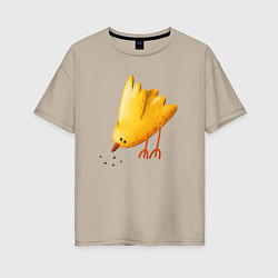 Женская футболка оверсайз Желтая птичка клюет зерна