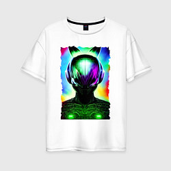Женская футболка оверсайз Портрет пришельца - нейросеть - неоновое свечение