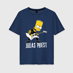 Футболка оверсайз женская Judas Priest Барт Симпсон рокер, цвет: тёмно-синий