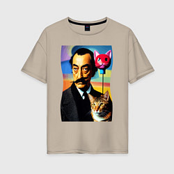 Женская футболка оверсайз Salvador Dali and cat