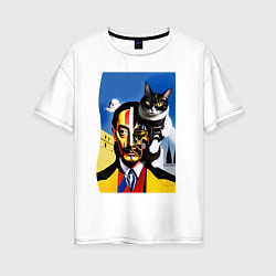 Женская футболка оверсайз Salvador Dali and his cat