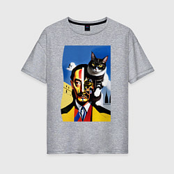 Женская футболка оверсайз Salvador Dali and his cat