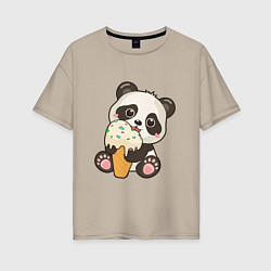 Женская футболка оверсайз Милый панда кушает мороженое