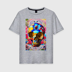 Женская футболка оверсайз Skull - neural network - art