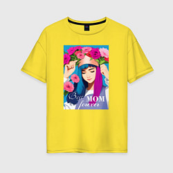 Женская футболка оверсайз Милая девушка с цветами на голове