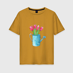 Женская футболка оверсайз Букет тюльпанов в лейке