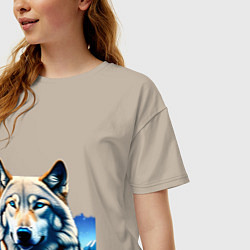 Футболка оверсайз женская Ночной белый волк, цвет: миндальный — фото 2