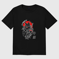 Футболка оверсайз женская Samurai cat inscription, цвет: черный