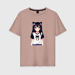 Женская футболка оверсайз Девочка аниме с котиком