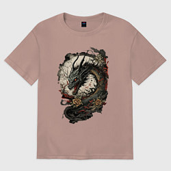 Футболка оверсайз женская Мифический японский дракон, цвет: пыльно-розовый