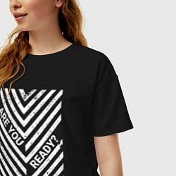 Футболка оверсайз женская Are you ready? надпись и полосы, цвет: черный — фото 2