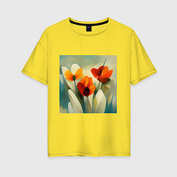 Женская футболка оверсайз Тюльпаны в стиле импрессионизм