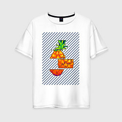 Женская футболка оверсайз Разрезанный ананас с линиями