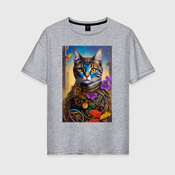 Женская футболка оверсайз Кот в стиле стимпанк - нейросеть - искусство