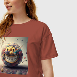 Футболка оверсайз женская Жизнерадостный смайлик, цвет: кирпичный — фото 2