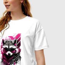 Футболка оверсайз женская Енот киберпанк, цвет: белый — фото 2