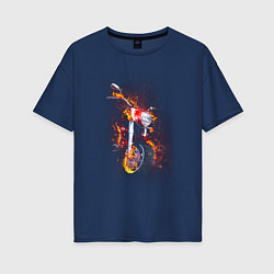 Футболка оверсайз женская Огненный мотоцикл, цвет: тёмно-синий