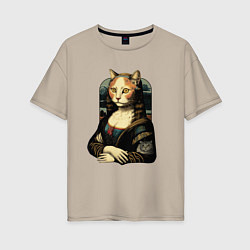 Женская футболка оверсайз Кошка Мона Лиза