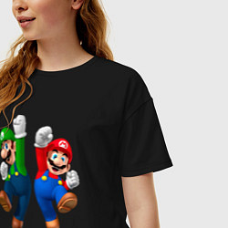 Футболка оверсайз женская Луиджи и Марио в прыжке, цвет: черный — фото 2