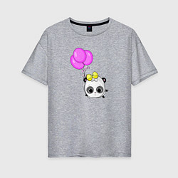 Женская футболка оверсайз Панда летит с шарами