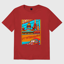 Футболка оверсайз женская Санкт-Петербург в стиле плаката 30-х годов, цвет: красный