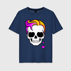 Женская футболка оверсайз Череп с разноцветными волосами