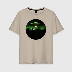 Женская футболка оверсайз НЛО в тёмном лесу