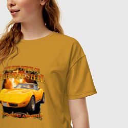 Футболка оверсайз женская Американский маслкар Chevrolet Corvette Stingray, цвет: горчичный — фото 2