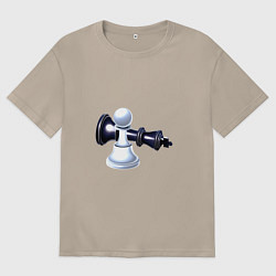 Футболка оверсайз женская Черный король белая пешка, цвет: миндальный