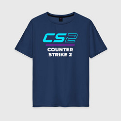 Женская футболка оверсайз Символ Counter Strike 2 в неоновых цветах