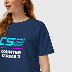 Футболка оверсайз женская Символ Counter Strike 2 в неоновых цветах, цвет: тёмно-синий — фото 2
