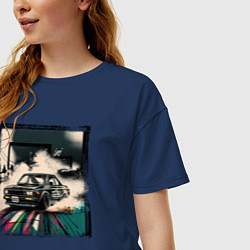 Футболка оверсайз женская JDM дрифт, цвет: тёмно-синий — фото 2