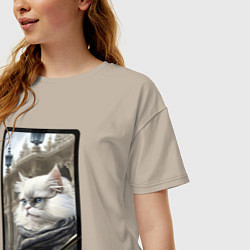 Футболка оверсайз женская Санкт-Петербург котик, цвет: миндальный — фото 2