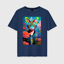 Женская футболка оверсайз Кошачья мода - нейросеть - живопись