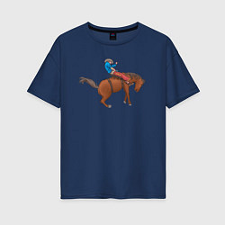 Женская футболка оверсайз Наездник и конь вместе