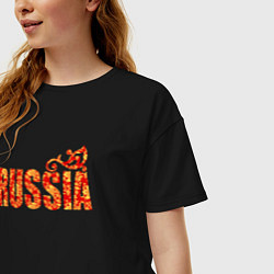 Футболка оверсайз женская Russia: в стиле хохлома, цвет: черный — фото 2