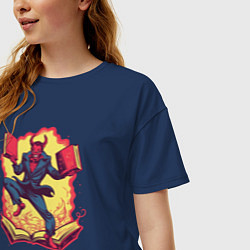 Футболка оверсайз женская Злодей танцует с книгами, цвет: тёмно-синий — фото 2