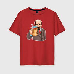 Женская футболка оверсайз Ленин пьёт чай