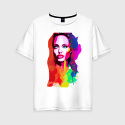 Женская футболка оверсайз Анджелина Джоли - набросок - акварель