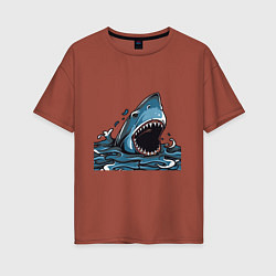 Женская футболка оверсайз Голова акулы с раскрытой челюстью