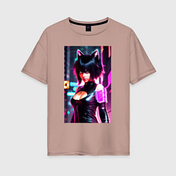 Женская футболка оверсайз Cat girl - neural network