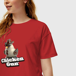 Футболка оверсайз женская Chicken Gun illustration, цвет: красный — фото 2