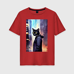 Женская футболка оверсайз Чёрный котяра житель Нью-Йорка