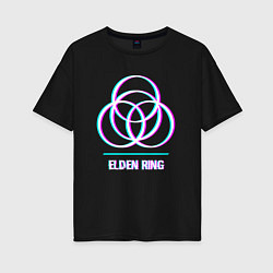 Футболка оверсайз женская Elden Ring в стиле glitch и баги графики, цвет: черный